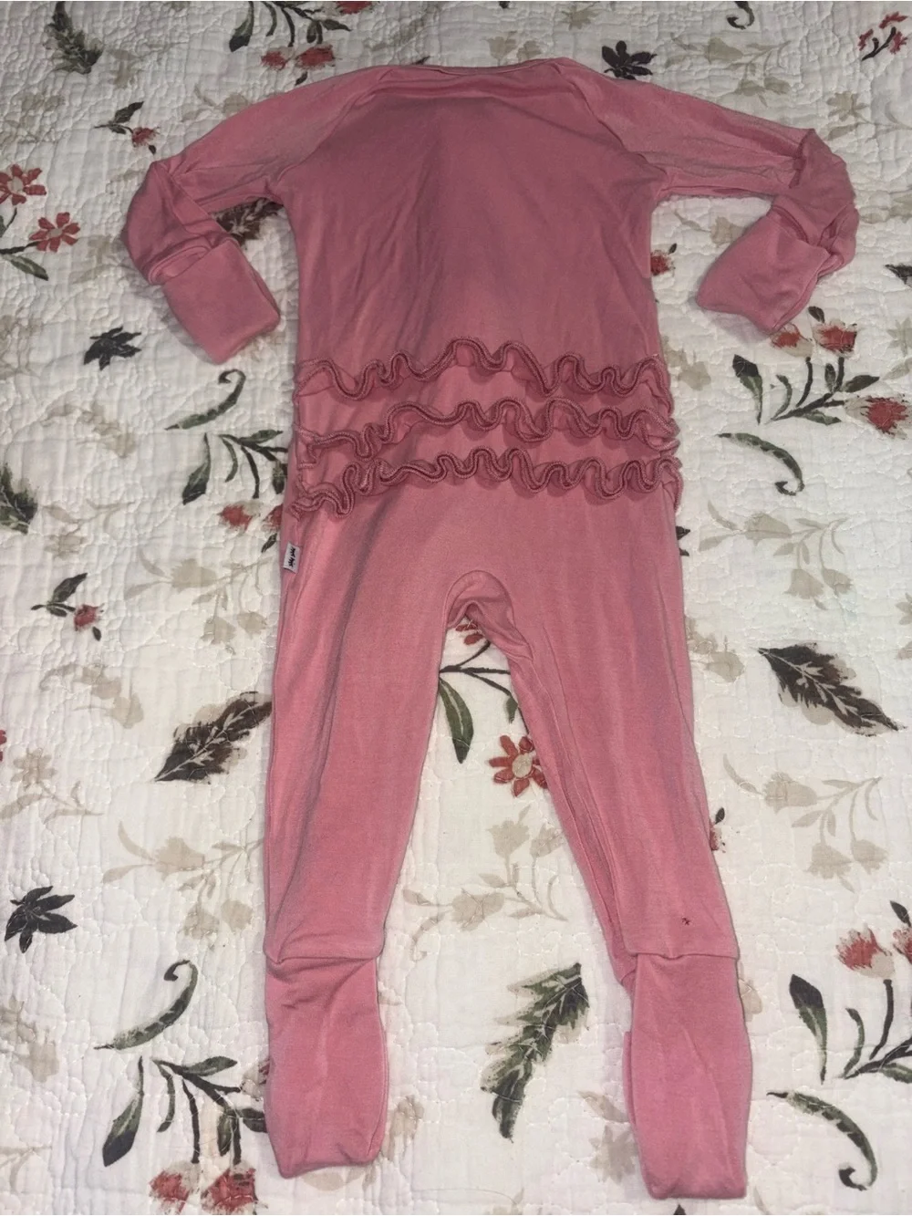 Little Sleepies Pink Rose Ruffle Bamboo Footie Pajamas Baby Girl 0-3 months